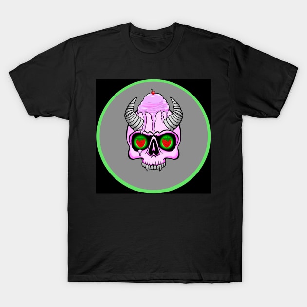 Strawberry Ice Cream Skull T-Shirt by SuperSaltLee